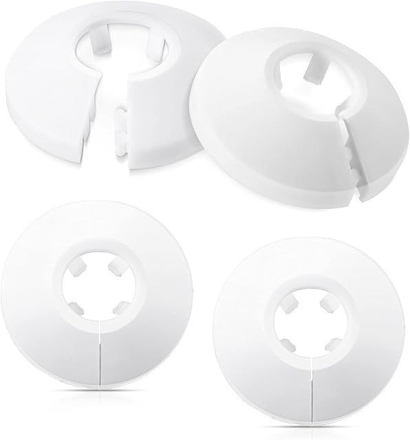 4 Pieces Plastic Radiator Pipe Covers Radiator Pipe Collars Pipe Collars for 15 mm Diameter Pipe, White