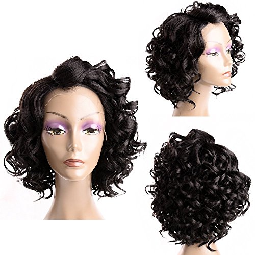 Lace Front Wigs For Black Women Short Wave Afro Curly Wavy Synthetic Hair Wigs Natural Black Color