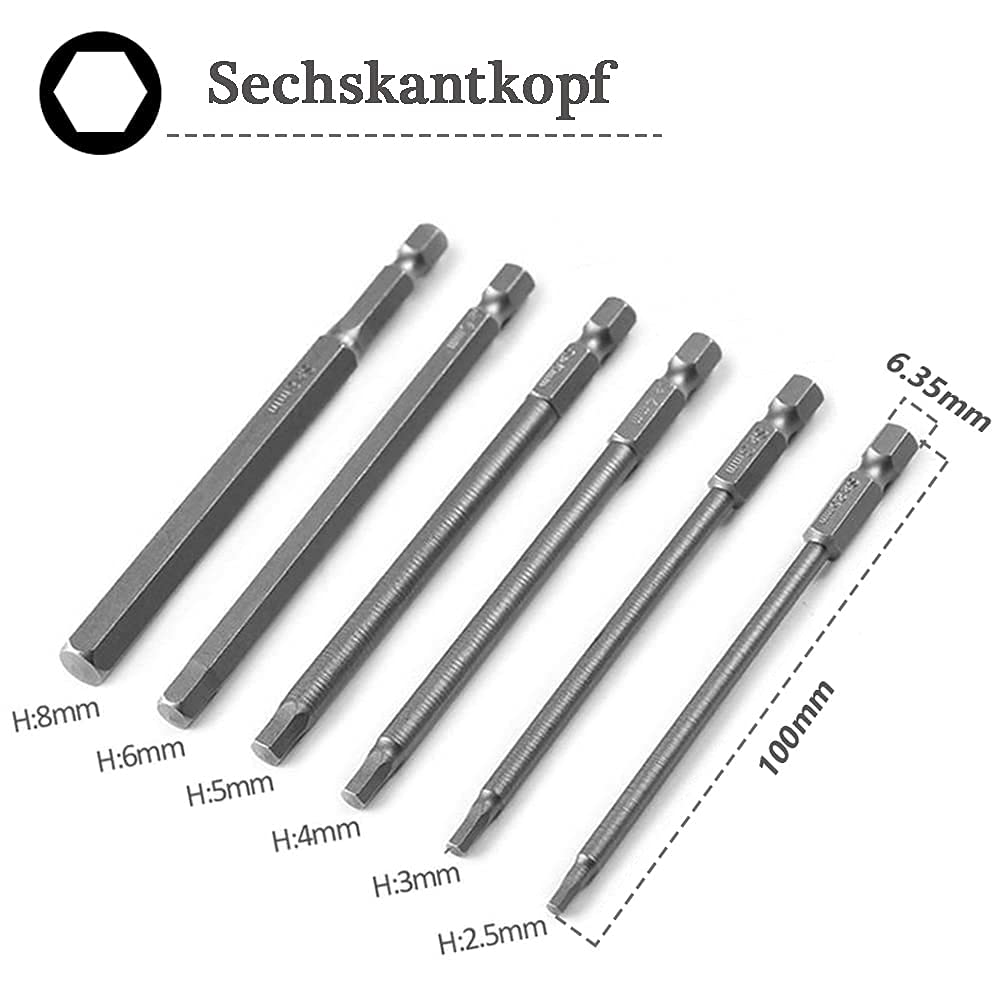 Mesee 23-częściowy zestaw długich końcówek do wkrętarek, stal S2, magnetyczne 1/4" sześciokątne końcówki Torx + zestaw końcówek krzyżowych + zestaw końcówek sześciokątnych, 100 mm