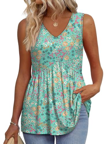 Image of OFEEFAN Womens Tank Tops 2025 Flowy Peplum Tops for Women Dressy Sleeveless V Neck Babydoll Tank Tops