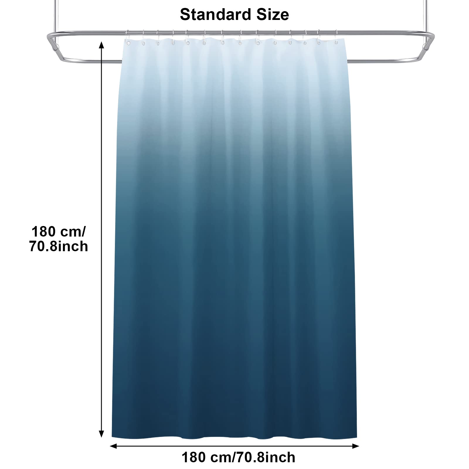 Tenda da doccia sfumata blu con ganci forti, tende da bagno spesse accessori da bagno, 180 x 180 cm (blu scuro)