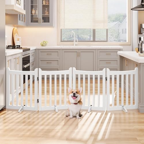 Image of Yaheetech 24in 4-Panel Wooden Freestanding Pet Gate for Indoor Stairs | Dog Fence with 2 Support Feet for Doorways /Halls /Kitchen, Foldable for Storage,Easy Assembly,Ideal for Puppy&Small Pets