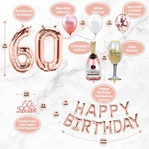 60Th Birthday Decorations For Women Happy Birthday Banner Cake Topper Rose Gold Curtain Happy 60Th Birthday Sash Number 60 Foil Balloon For 60Th Decorations Birthday Party Backdrop Photo Props Pennant 60Th Bday Decor #TOP3