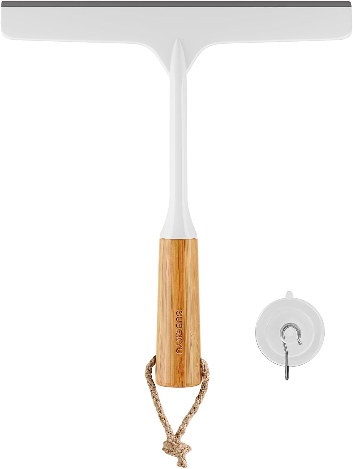 SUBEKYU Shower Squeegee for Glass Doors, Squeegee for Window Cleaning, Cleaning Tile Wall, Bathroom Cleaner Tool Household Window Mirror Squeegee with Adhesive Hooks