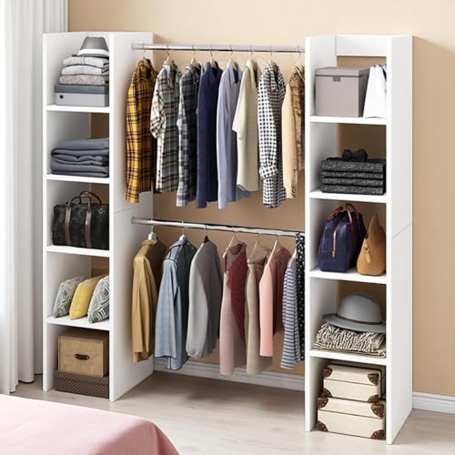 Owii Grande Armario,200 * 40 * 190cm, Closet Armable con Estantes, Perchero de Madera con Separadores, Closet para Ropa con Compartimentos de Alma cenamiento y Ganchos, Perchero...