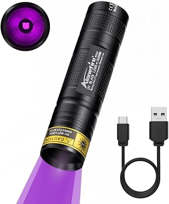 ALONEFIRE SV110 Mini 365nm UV Flashlight USB C Rechargeable Blacklight Woods Lamp Money Detector Black Light for Pet Urine Detetector, Minerals, Rocks, AC Leaks with Built-in Battery