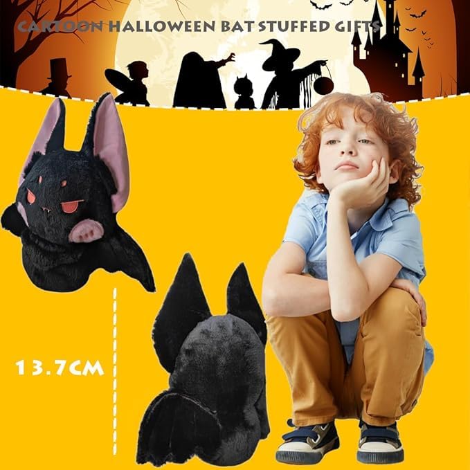 Image of Gothic Black Bat Plush Pillow Cuddly Halloween Bat Stuffed Animals Gifts /13.7''