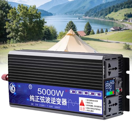 Inverter di potenza a onda sinusoidale pura da 5000W, convertitore da 12V 24V 48V 60V 72V CC a 220V per camper, pannelli solari fuori rete con 2 prese di corrente CA e display LCD,48V-5000W