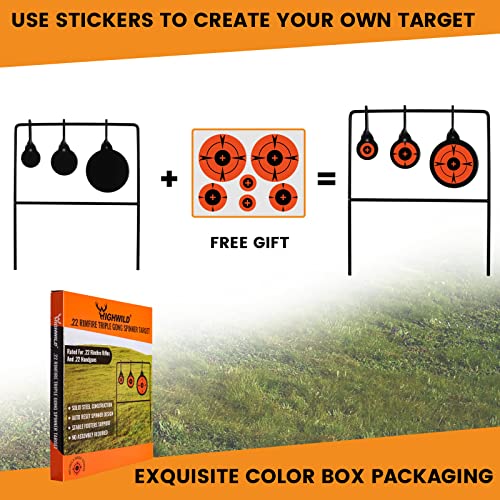 Highwild Triple Gong Spinner Target - Rated For .22 Rimfire Rifles And .22 Handguns - No Assembly Required #TOP3
