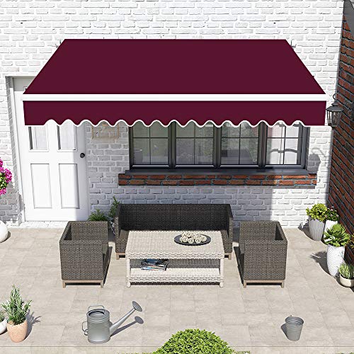 Greenbay Wine Red DIY Manual Patio Awning, Retractable Gazebo Outdoor Canopy, Garden Sun Shade - 2.5m x 2m