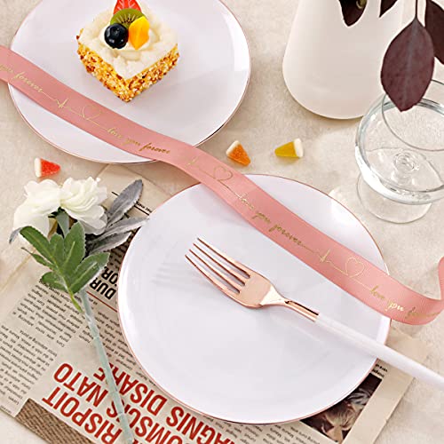 I00000 72Pcs Rose Gold Plastic Dessert Plates With 72Pcs Disposable Forks, Premium Rose Gold Appetizer Plates, Fancy Salad Plates With Rose Gold Rims Perfect For Party #TOP4