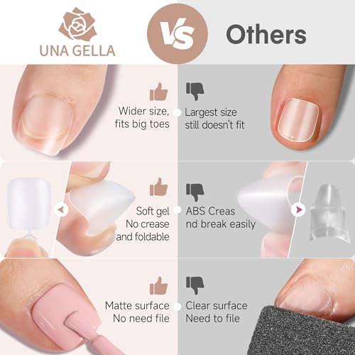 Image of UNA GELLA Toe Nail Tips Full Cover, 216 Pcs Square Round Toe Nail Press Ons Clear Pre-shape Gel Toe Nail Tips Double Matte Acrylic Fake Toenails Extensions DIY Home Nail Salon for Women, 15 Sizes