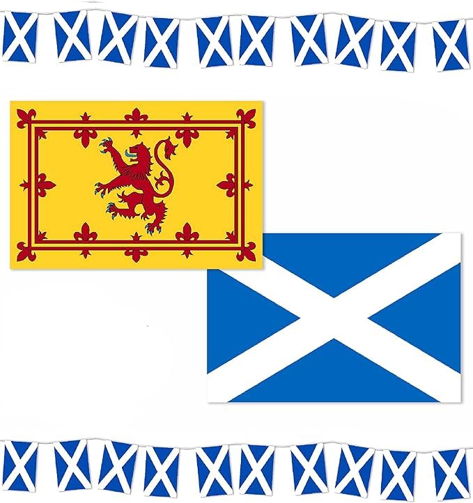 RockParty Scotland Burns Night Decoration Set – Includes Rampant Lion Flag, St Andrew’s Cross Flag & Scottish Bunting – Party Décor for National Celebrations, Events & Homes