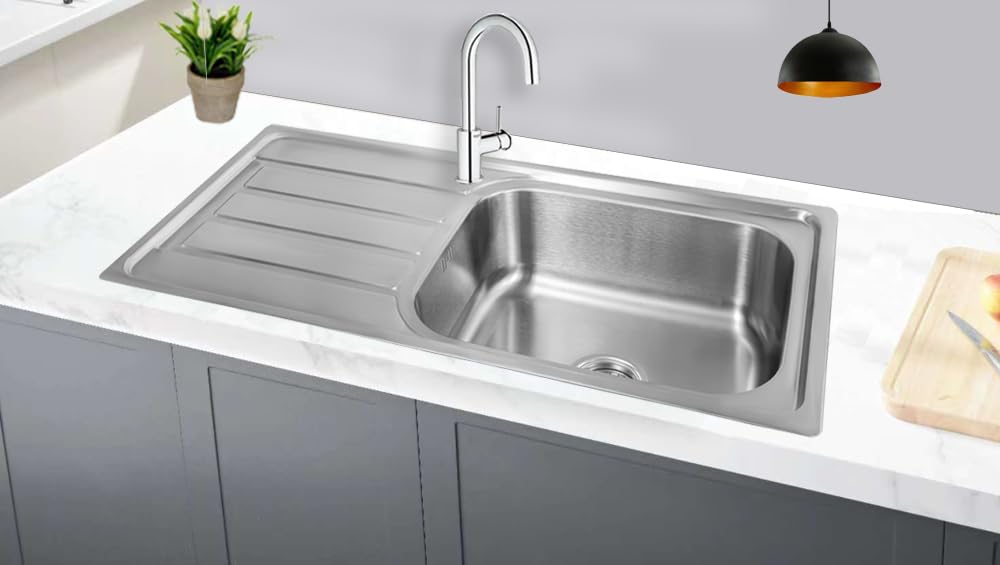 100x50, Küchenspüle, Edelstahl 304 Materialdicke 0,8 mm,Spülbecken,Spüle, Einbauspüle,eckig 1 Becken, XXL Becken 50x40cm (Ablagefläche links)