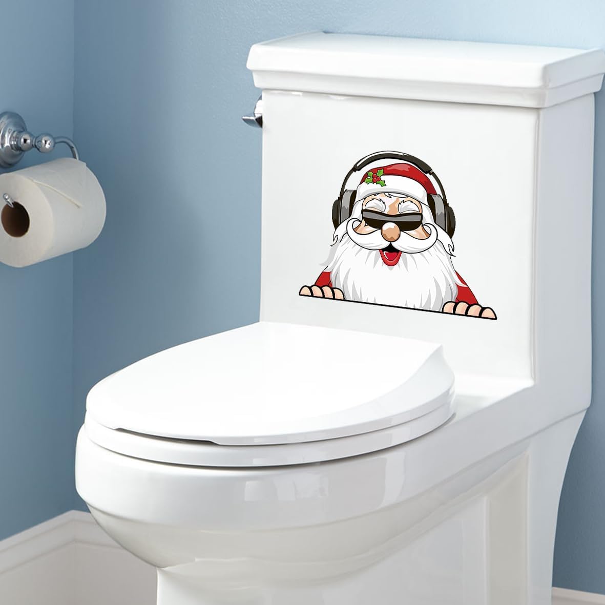 2Pcs Christmas Toilet Sticker Funny Christmas Santa Claus Snowman Elf Toilet Seat Cover Decoration Waterproof Toilet Seat Lid Decal Bathroom Wall Sticker (Love Santa Claus)