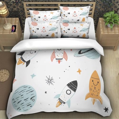 Housse de couette fusée spatiale enfant 135x200cm microlibre douce - 5