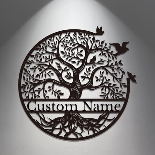 Personalized Tree of Life Metal Sign - Custom Family Name Wall Art, Rustic Surname Plaque, Durable Indoor/Outdoor Decor (Style-2)
