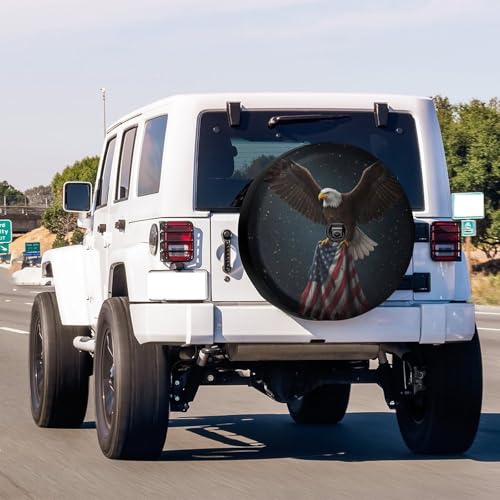 Image of Delerain Spare Tire Cover with Backup Camera Hole Bald Eagle American Flag Wheel Covers Waterproof Dust-Proof UV Sun Universal Fit for RV Trailer RV SUV Truck (17 Inch for Diameter 31 inch-33 inch)