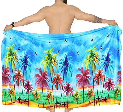 LA LEELA Men's Lava Lava Hawaiian Vacation Sarongs Summer Long Beach Cover Up Swimwear Holidays Pareo Beachwear for Men One Size Sea, Beach4