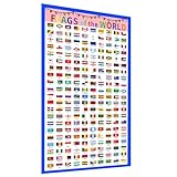 YIYEE Affiche des drapeaux du monde, plastifiée, 420 mm x 860 mm, supports...