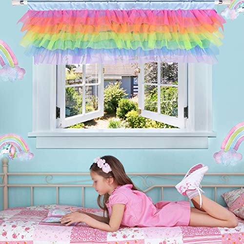 Rainbow Valance for Girls Bedroom Tulle Tutu Unicorn Valance for Baby Nursery Room Window 52" × 16"(Unicorn Room Decor)