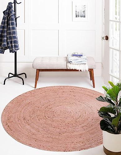 Image of Unique Loom Braided Jute Collection Area Rug - Dhaka (5' 1 inch Round, Light Pink)