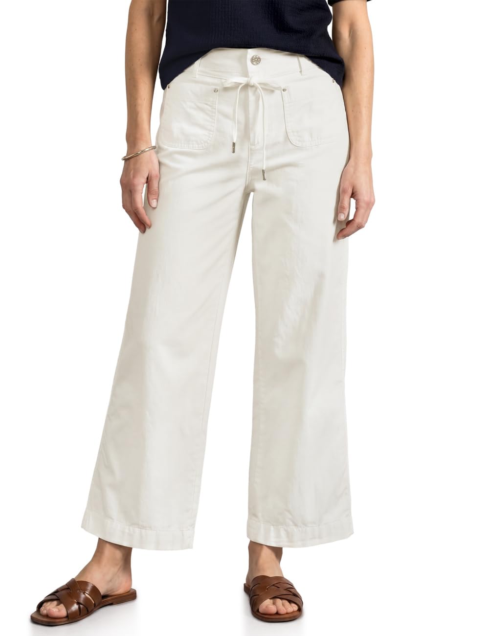 Street One Straight Leg Trousers in Washed Look, Off White, 38