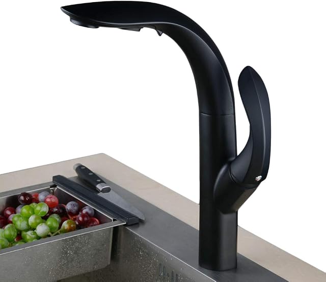 XINYU Kitchen Mixer Sink Tap Single Handle High Arc Pull Out Black Taps Single Level Brass Kitchen Basin Faucet with Pull Down Sprayer