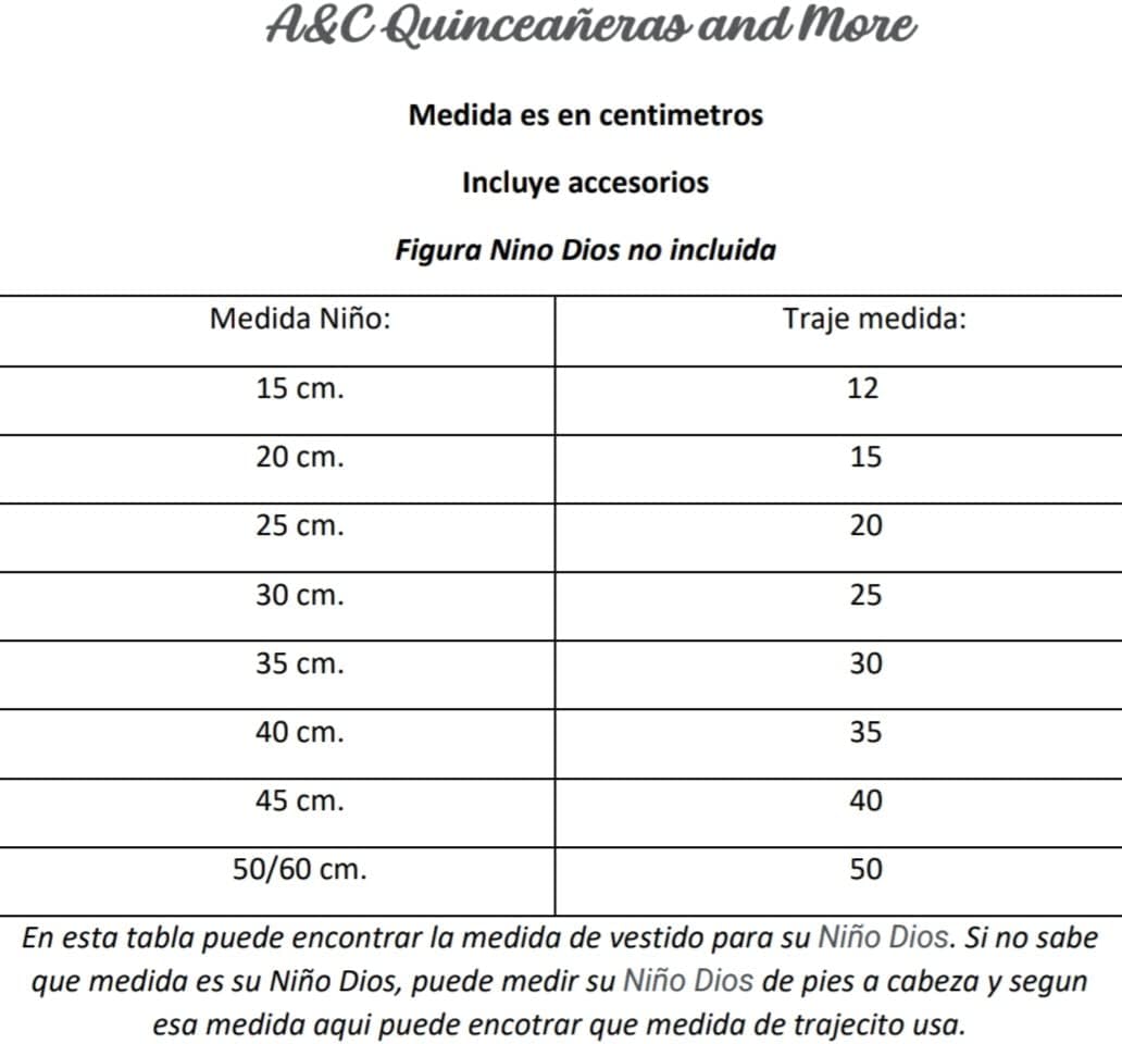 A&C Quinceañeras and More Baby Jesus outfit Niño de la Salud Ropon Niño Dios de la Salud 2024 (40 CM)