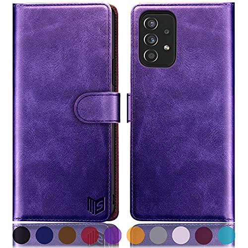 Étui cuir Samsung A52 5G violet de qualité supérieure avec fentes RFID