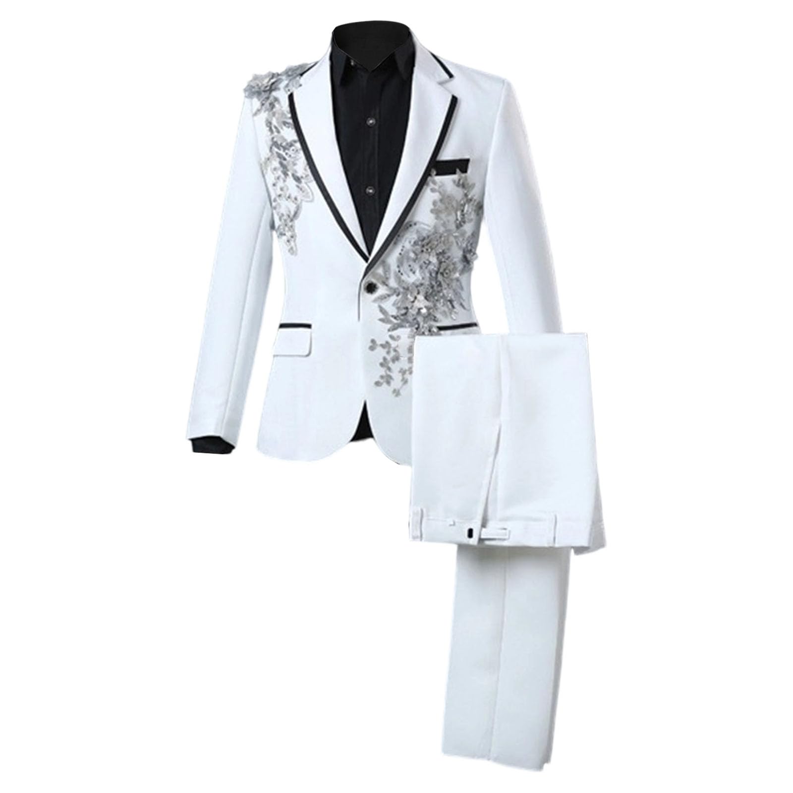 Costume brodé de luxe pour homme 2 pièces blazer veste pantalon mariage élégant imprimé