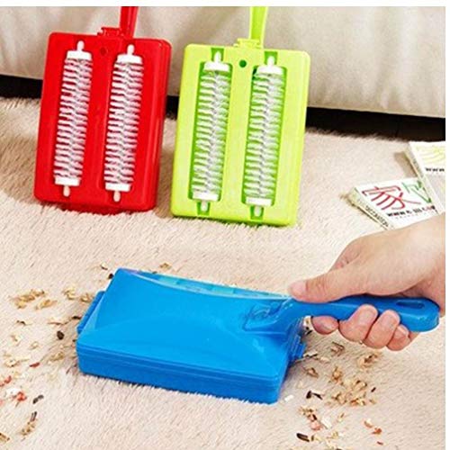 1pc Handheld Carpet Table Brush Double Brush Head Plastic Sweeper Crumb Dirt Cleaner Roller Cleaning Brushes Random Color