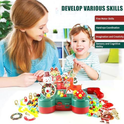 Image of Electric Drill Toy Set for Kids, 218 Pcs DIY Puzzle Construction Assembly Kids Tool Set Gift, Creative 3D Take Apart STEM Educational Toy Kit with Electric Drill and Storage Box