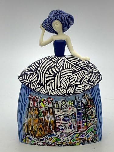 Nadal Figura Decorativa Cerámica - Momentos Actuales/Menina's Ópera Barcelona - Color Azul - Decoración del Hogar - Hecho en Resina - Fabricado en España - Pintada a Mano - Altura 15 cm - Creaciones
