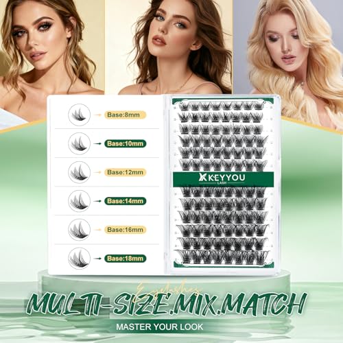 Image of Lash Clusters 96pcs Individual Lashes Y03 D Curl 12mm Cluster Lashes KEYYOU Volume Wispy Lash Extension Soft&Comfortable Easy DIY at Home(Y03 D-12mm)