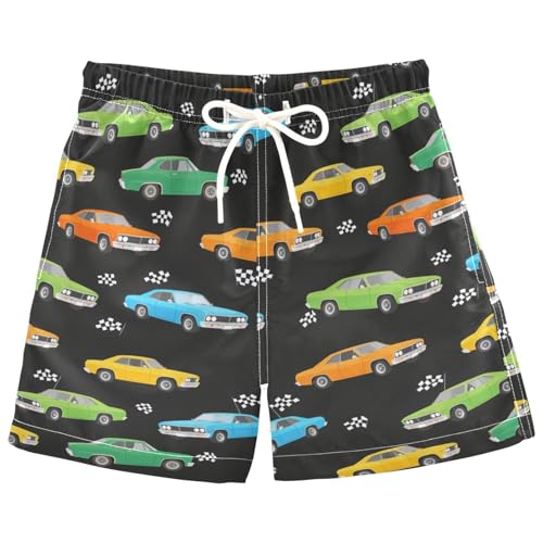 Pigsaly Retro Race Cars Boys Swim Trunks Machinery Trucks Toddler Beach Board Shorts Baby Summer Bathing Suit 4T