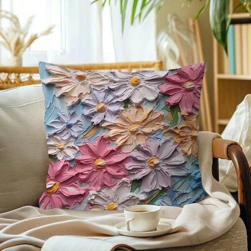 Funda Cojin 40x40 Flores Rosadas Artísticas Funda Almohada Tejido Suave Poliéster Cojines Sofa Cama Lavable Transpirable Cojines Decorativos para Hogar Sofá Dormitorio Coche