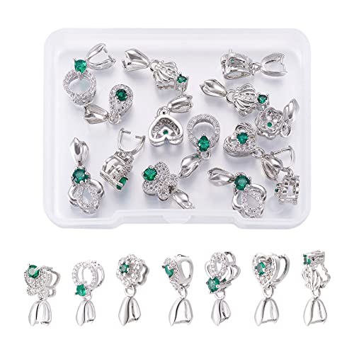 Fashewelry 14pcs Brass Pendant Pinch Bails Platinum Micro Pave Cubic Zirconia Dangle Charm Clasp Clip for Top Drilled Bead Necklace Earring Jewelry Making Pin: 0.8mm