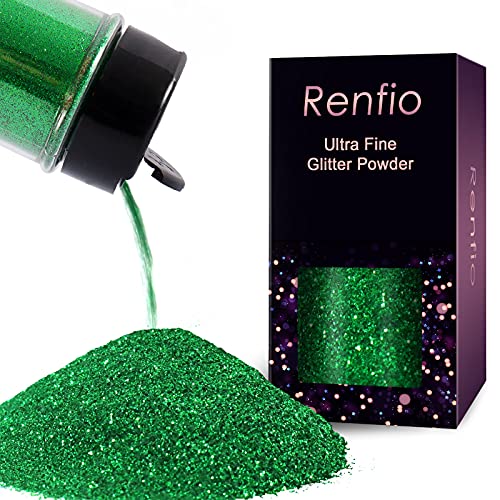 Renfio Ultra Fine Glitter Powder Metallic Resin Glitter 2.11 Oz (60g) PET Flakes Crafts Sequins 1/128 Green Glitter Epoxy Chips Flakes for Tumblers Slime Christmas Decorations - Grass Green