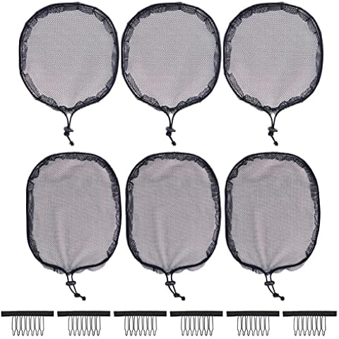 YTBYT 6 Pcs Black Weaving Net Cap Elastic Drawstring Ponytail Hair Net for Making Afro Puff Hair Bun Hair Wig Making Tools for Women (3 Pcs Round 3 Pcs Square) Cover
