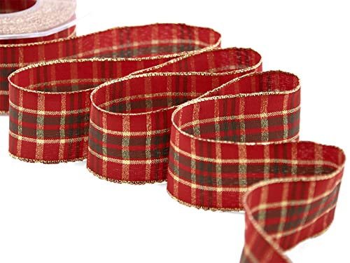 Furlanis - Nastro Natalizio Noel, Nastro per Decorazioni Natale, Pacchi Regalo, Tessuto Italiano - Rosso, 40 mm x 20 m