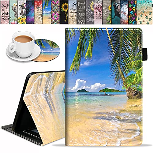 Case for Amazon Fire HD 10 Tablet (9th/7th Gen, 2019/2017 Release), Premium PU Leather Cover with Auto Sleep Wake Feature Folio Case for Fire 10.1" Tablet, Shore Palms Tropical Beach