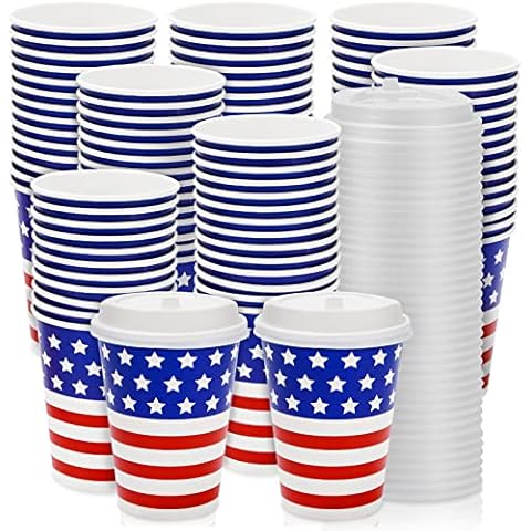 Whaline 50Pcs Patriotic Coffee Cups with Lids Cover
