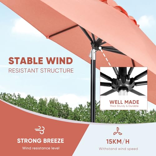 Image of Tempera Patio Market Outdoor Table Umbrella with Auto Tilt and Crank, Large Sun Umbrella with Sturdy Pole & Fade Resistant Canopy, Easy to Set