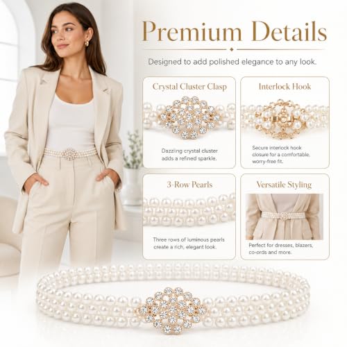 Image of REDHORNS Rhinestone Elastic Waist Belt for Women Dresses Beaded Design Stretchy Slim Waistband, Belly Chain Kamarband for Ladies Saree - Free Size