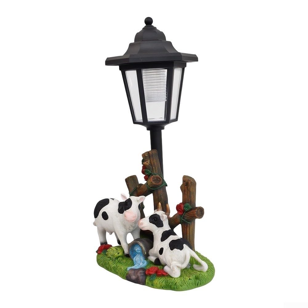 Fauhapyway Figura solare della mucca del patio del giardino con LED caldi