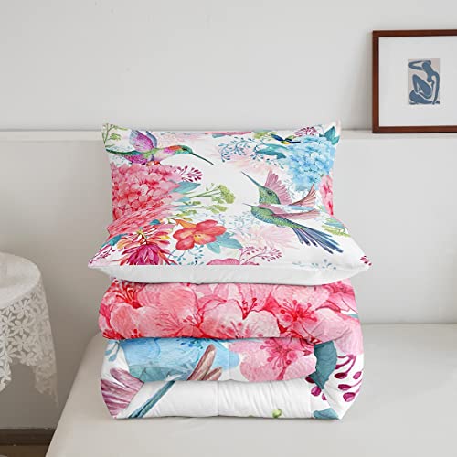 Feelyou Hummingbird Comforter Set Tropical Birds Bedding Set Hummingbird Flowers Comforter For Children Kids Boys Girls Microfiber Blossoming Iris Flowers Pink Duvet Set Twin Size #TOP4