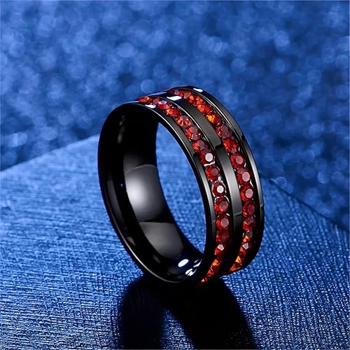 Fashion Couple Rings Red Rhinestones CZ Women Rings Set Men Stainless Steel Zirconia Ring Wedding Band Jewelry-N033