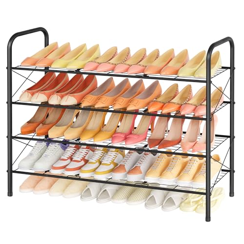 Image of Hoctieon 4 Tier Mesh Style Shoe Rack, Entryway Shoe Shelf, Shoe Storage Organizer, Shoe Rack for Closet, Space Save for Bathroom, Garage, Hallway, Bedroom, Living Room, Black