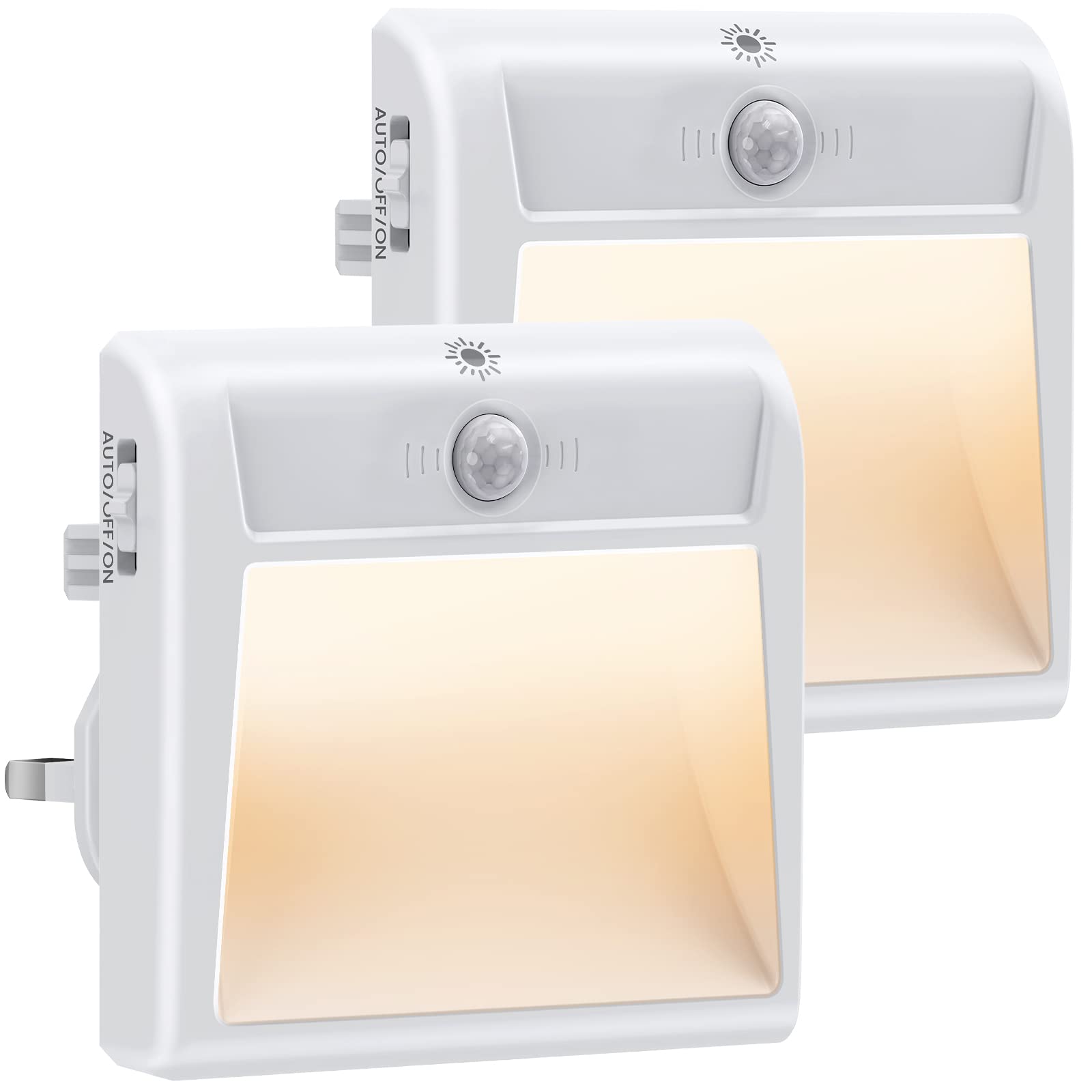 TEAMPDNight Light Plug in Wall, 2 Pack Dimmable Plug in Night Lights with Motion Sensor, LED NightLights with 3 Modes (ON/ AUTO/ Off) for Hallway, Kids Bedroom, Stairs, Kitchen (Warm White)